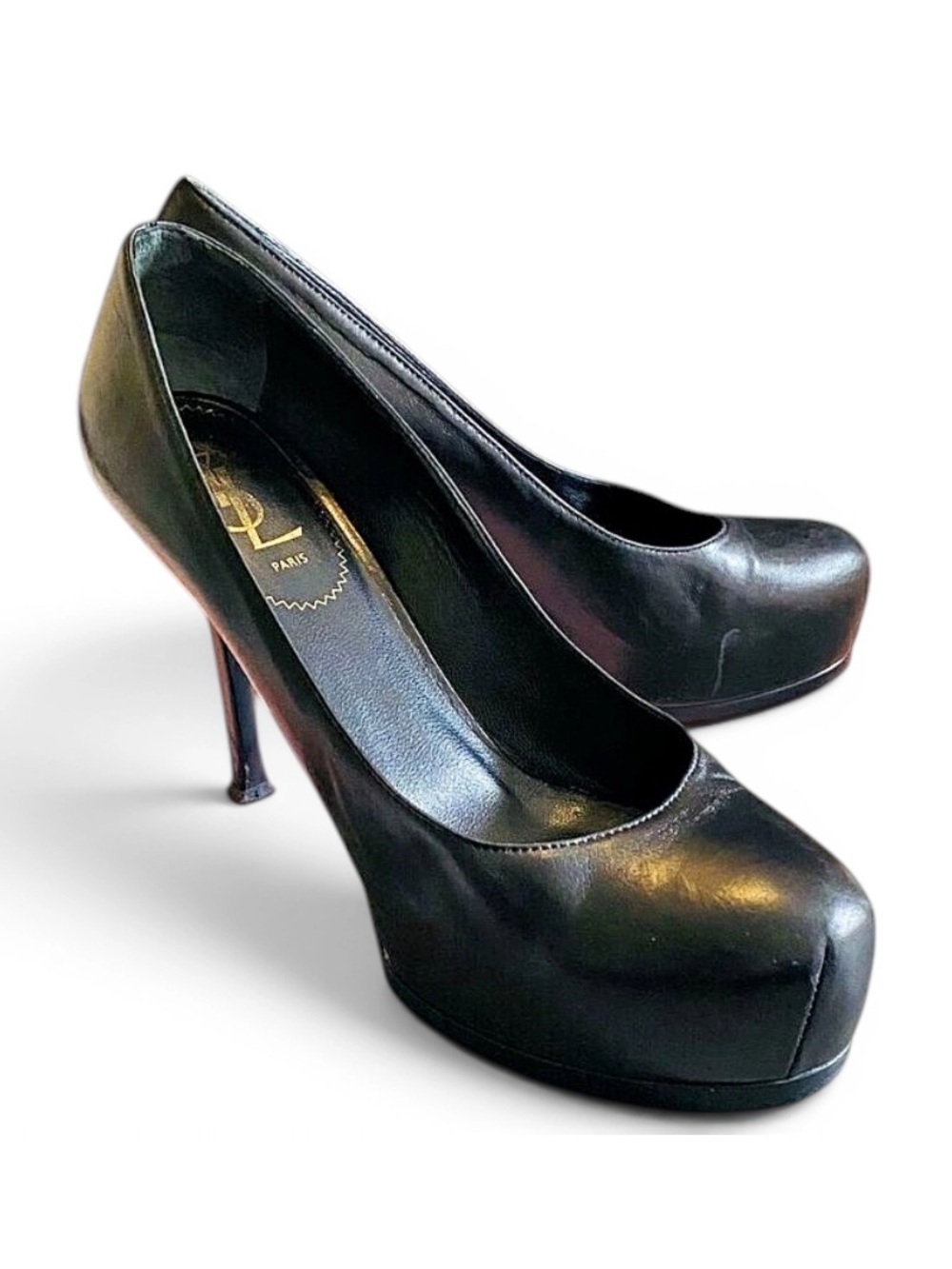 🛍️Yves Saint Laurent Authentic Tribtoo 80 Black Leather Platform Stiletto Pumps